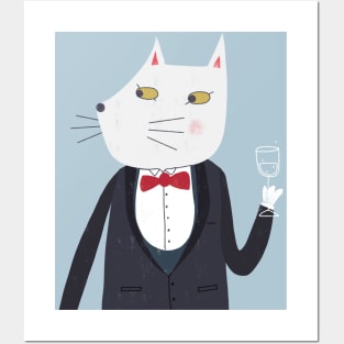 Cheers Cat with Glass of Sparkling Wine Posters and Art